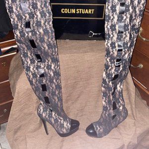 COPY - Colin Stuart Boots Size 7.5 Thigh High Lace Stiletto Heel Fall Winter